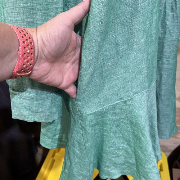 Tuckernuck Sea Green Callahan Mini Shirt Dress Linen Blend Medium Ruffle Preppy - Picture 5 of 13